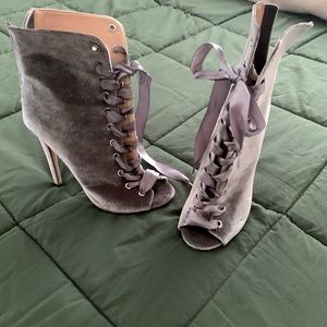 Velvet tie up heels